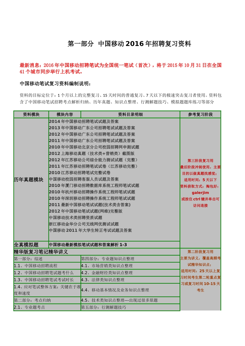中国移动通信集团2016年招聘复习资料机考模拟系统历年笔试试题_第1页