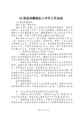 XX质监局稽查队上半年工作总结.