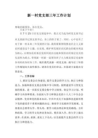 新一村党支部三年工作计划