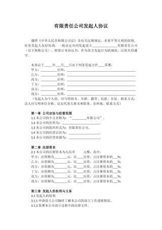 有限责任公司发起人协议书