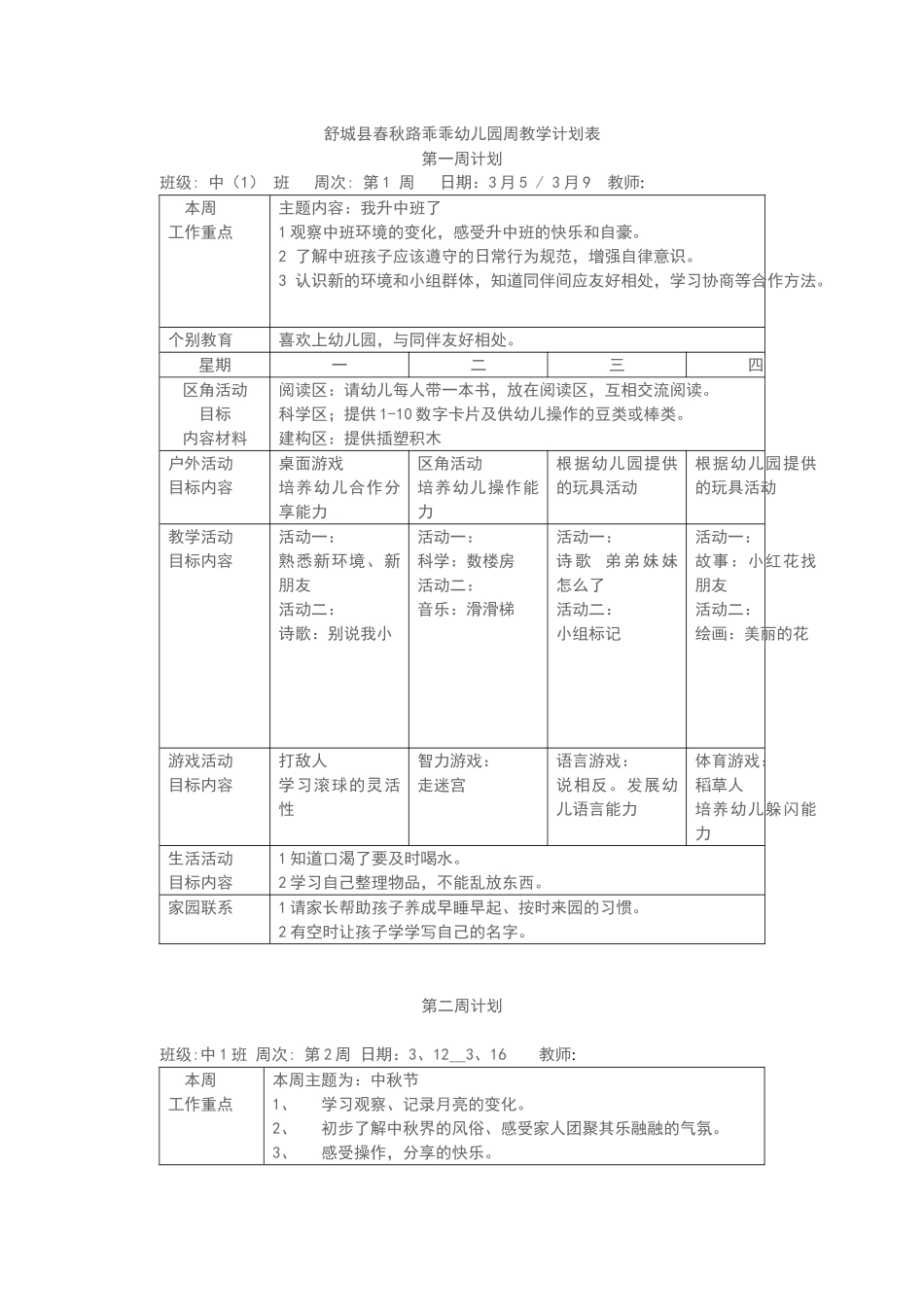 幼儿园周工作计划表[1]_第1页