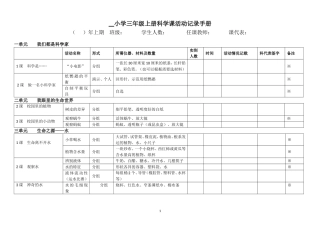 小学三年级上册科学课活动记录表