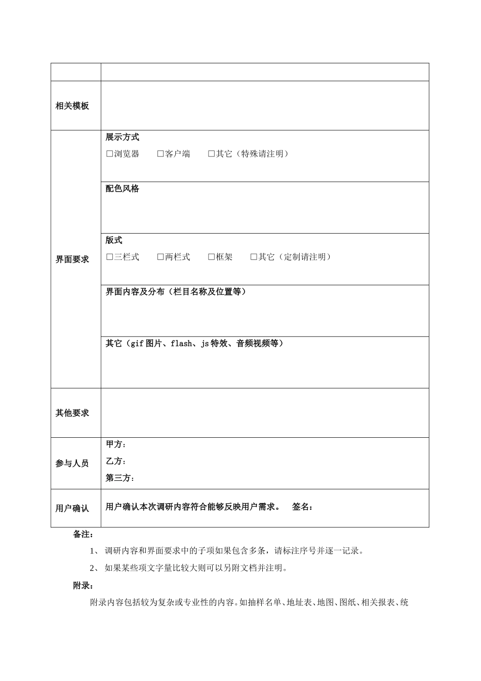 项目需求调研表模板_第2页
