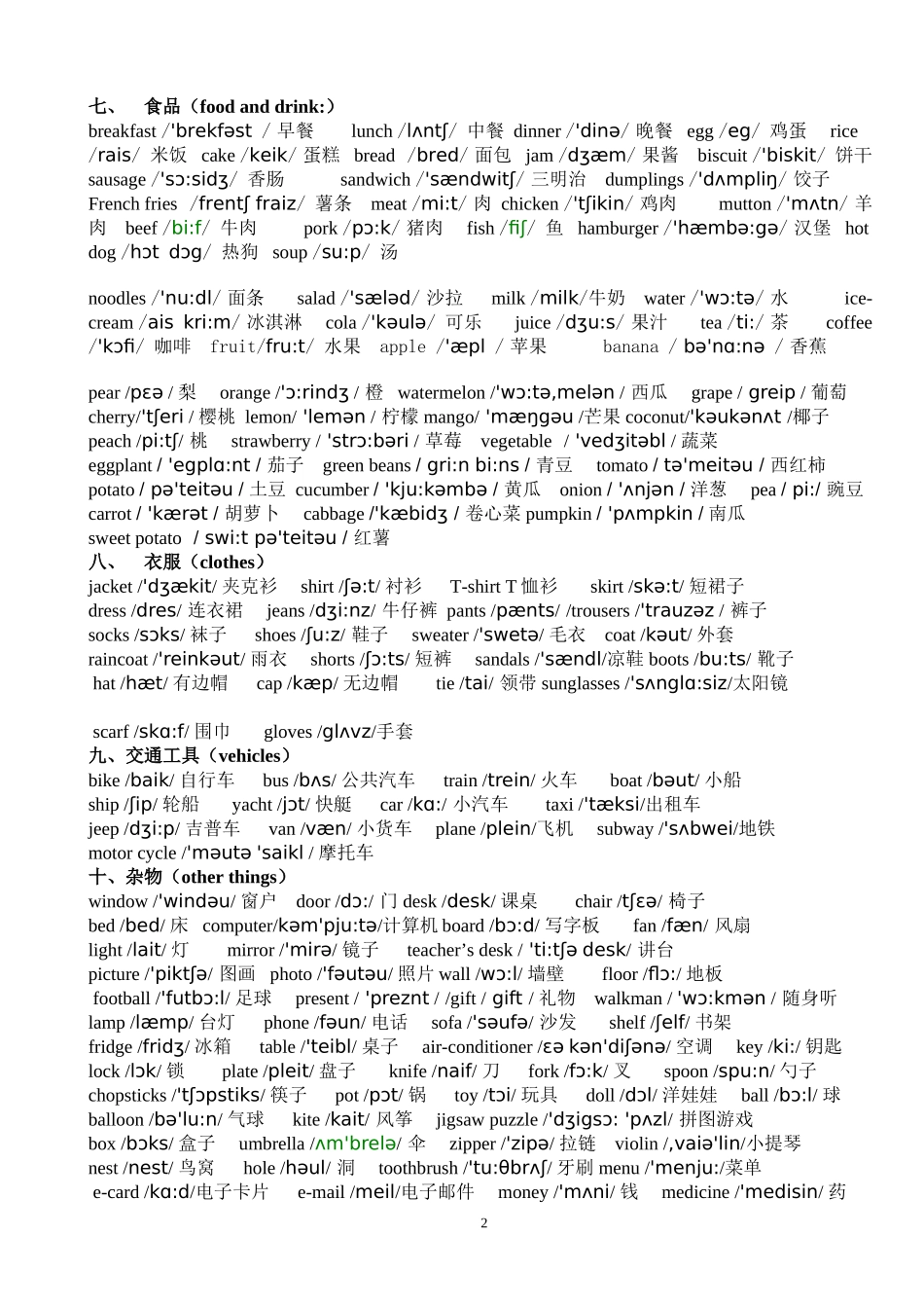 小学1-6年级英语单词分类表(带音标)_第2页