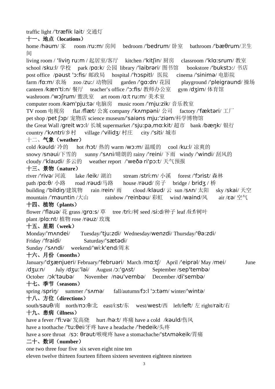 小学1-6年级英语单词分类表(带音标)_第3页