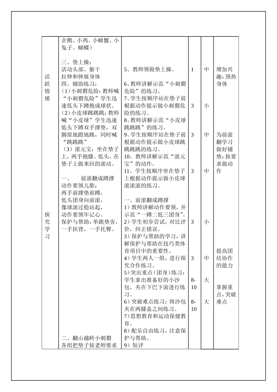 小学体育水平二前滚翻教学设计及教_第3页