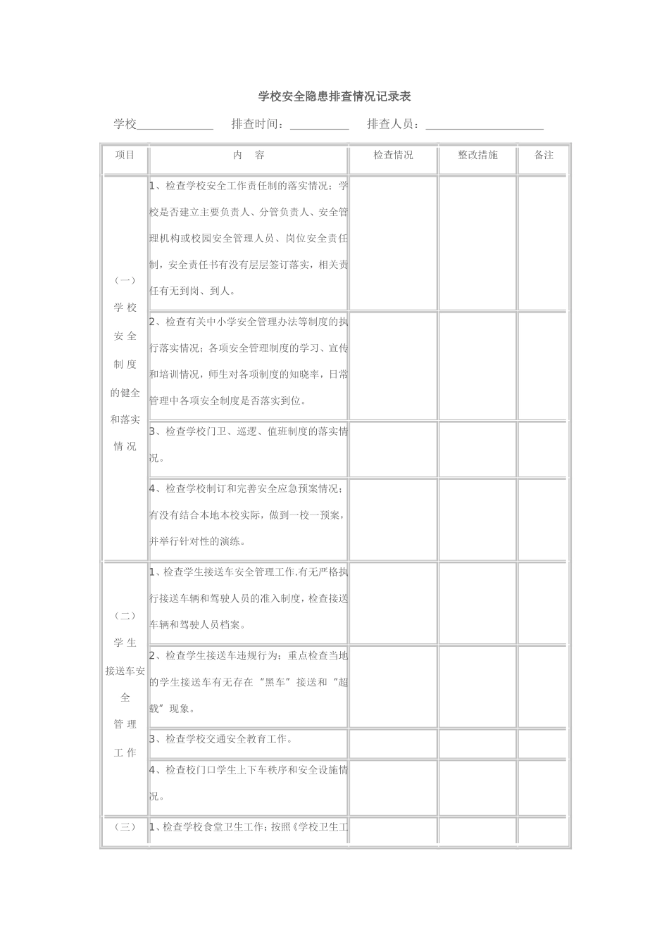 学校安全隐患排查情况记录表_第1页