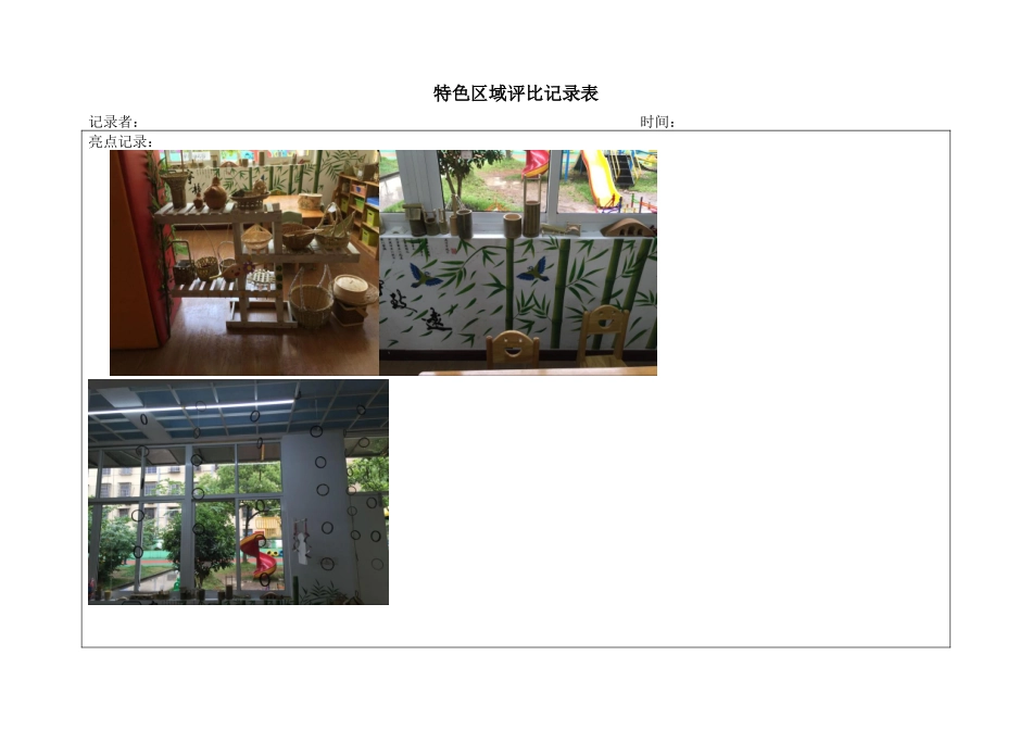 幼儿园班级特色区域环境创设记录表_第1页