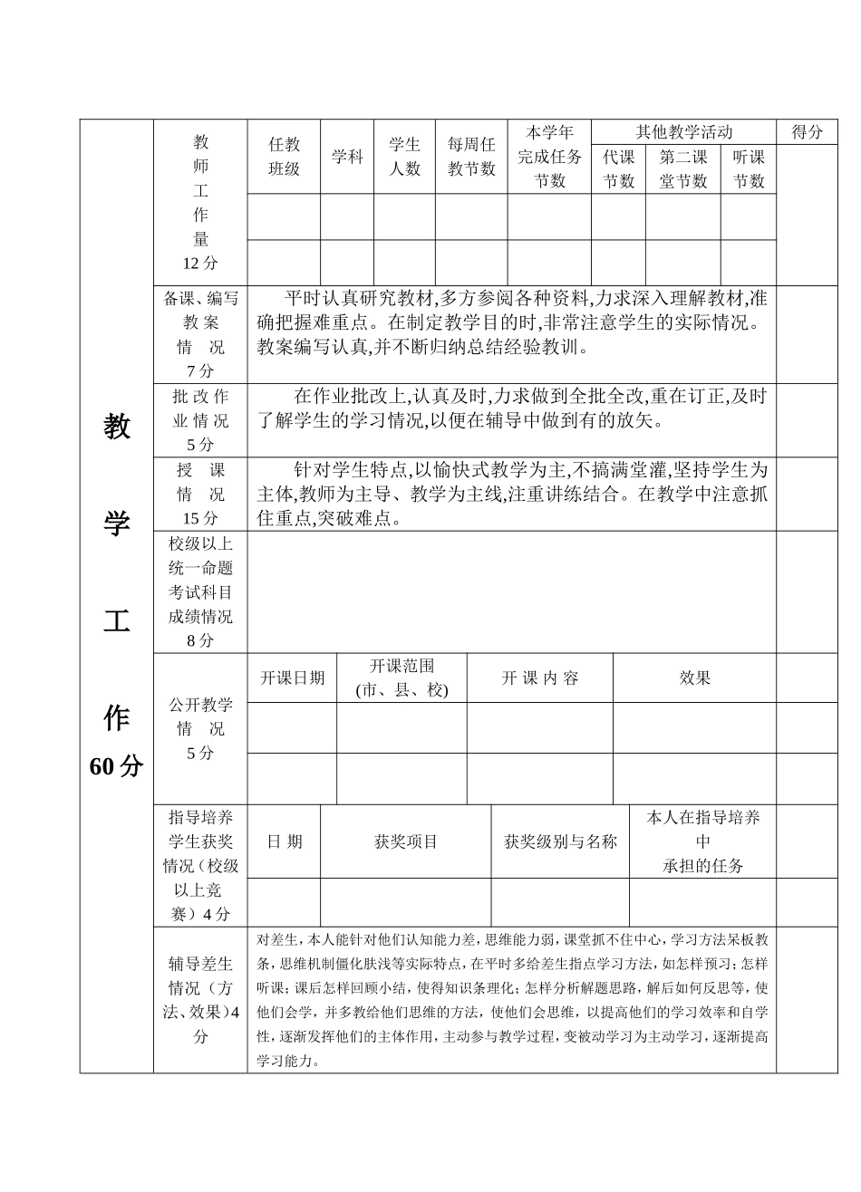 中小学教师职务考评登记表_第2页