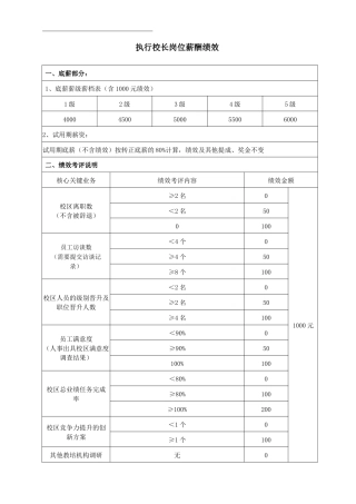 执行校长岗位薪酬绩效