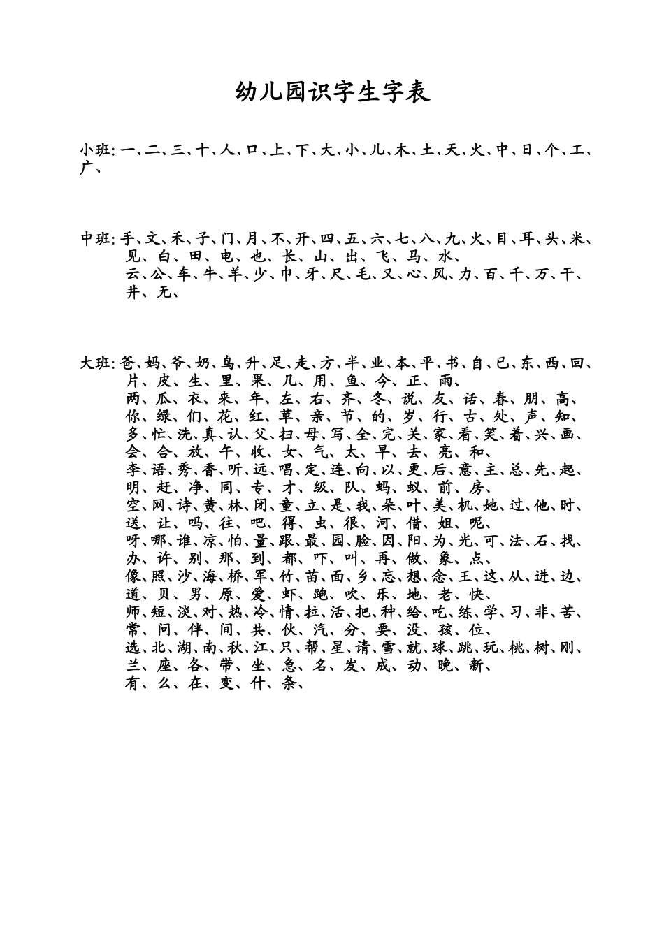 幼儿园识字表_第1页