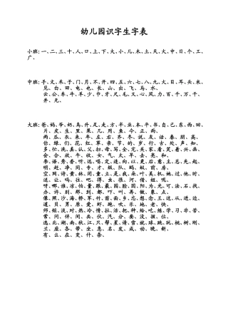 幼儿园识字表