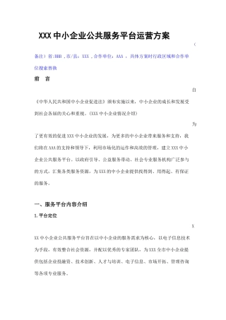 中小企业公共服务平台运营方案