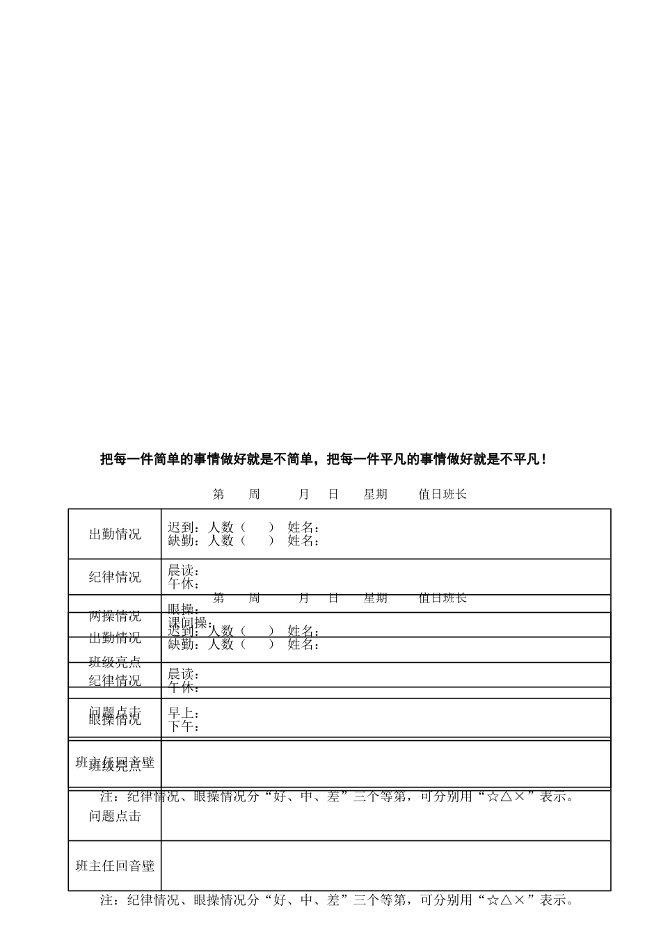 小学班级日志(值日班长登记表)_第3页