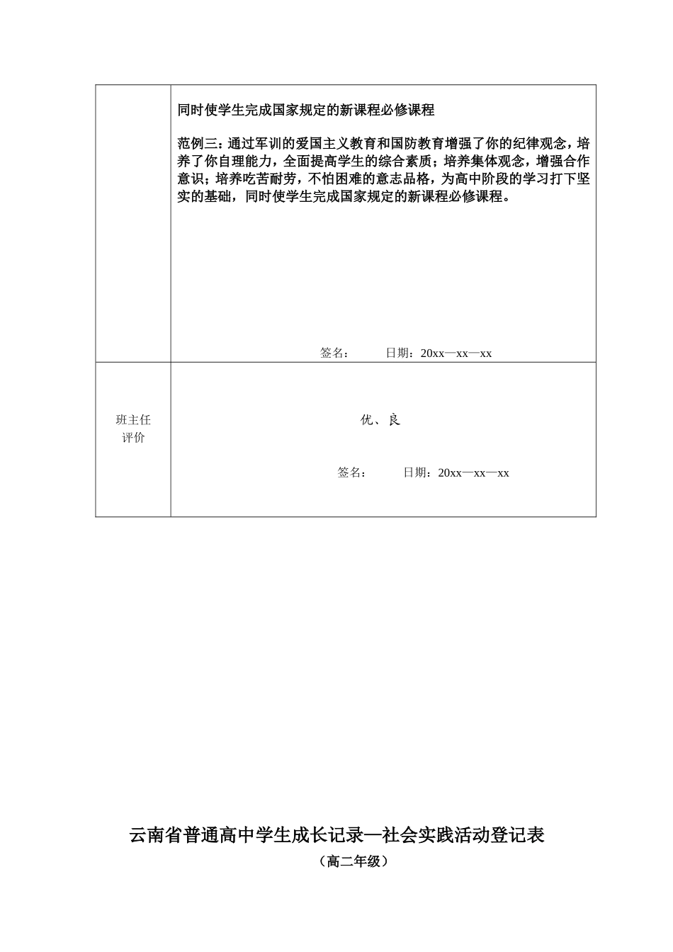 云南省普通高中学生成长记录—社会实践活动登记表_第2页