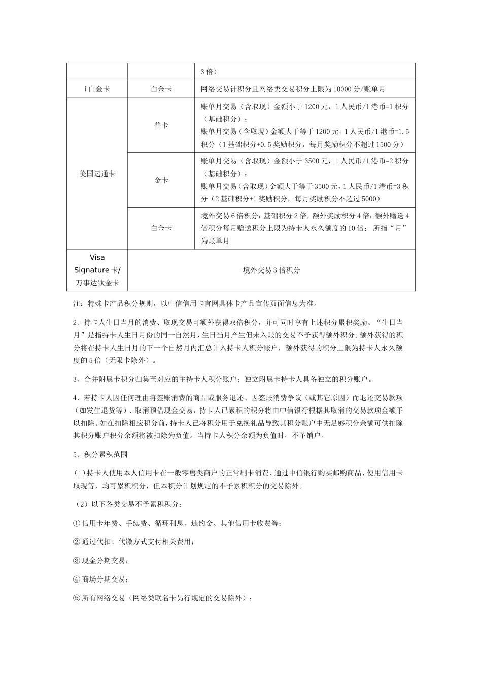 中信银行积分计划条款与细则_第2页
