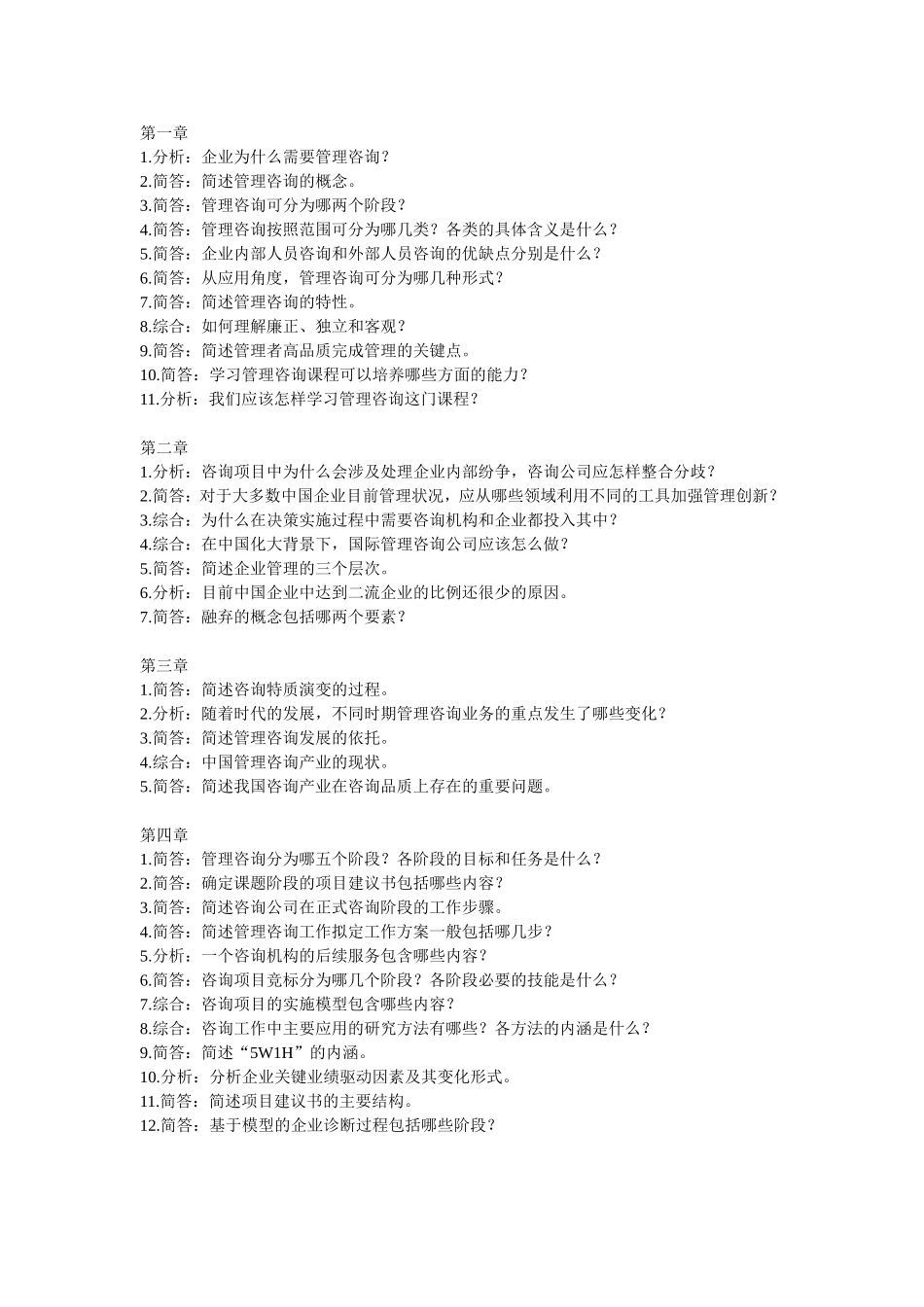 自考企业管理咨询整理各章复习题_第1页