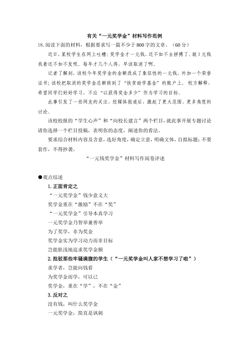 有关“一元奖学金”材料写作范例_第1页