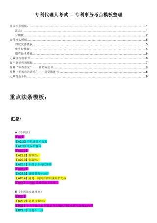 专利代理人考试--专利实务考点和模板汇总V1.0--自己20171006