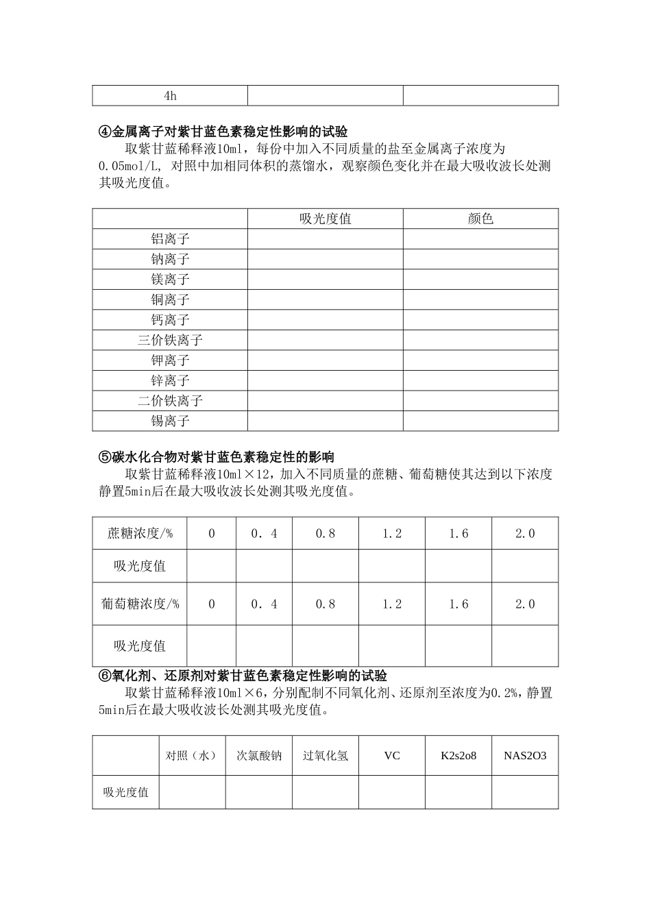 紫甘蓝色素的提取及其稳定性研究实习方案_第3页