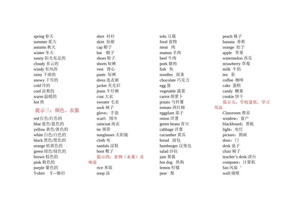 小学英语单词分类表(自己整理)_第2页