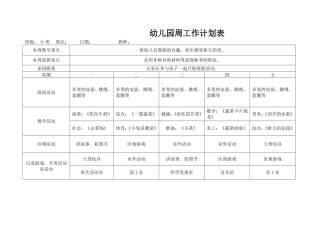 小班幼儿园周工作计划表