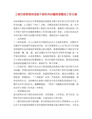 工商行政管理局党组干部作风问题排查整改工作方案 