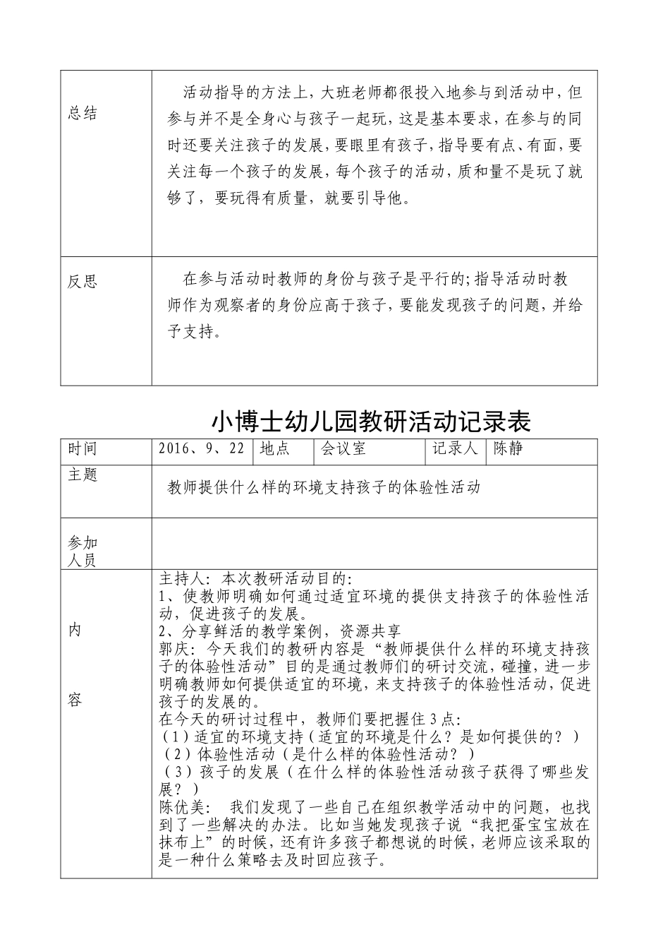小博士幼儿园教研活动9记录表_第2页