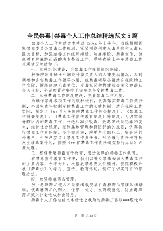 全民禁毒-禁毒个人工作总结精选范文5篇