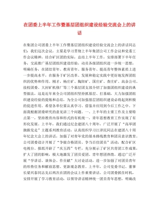 在团委上半年工作暨基层团组织建设经验交流会上的讲话 