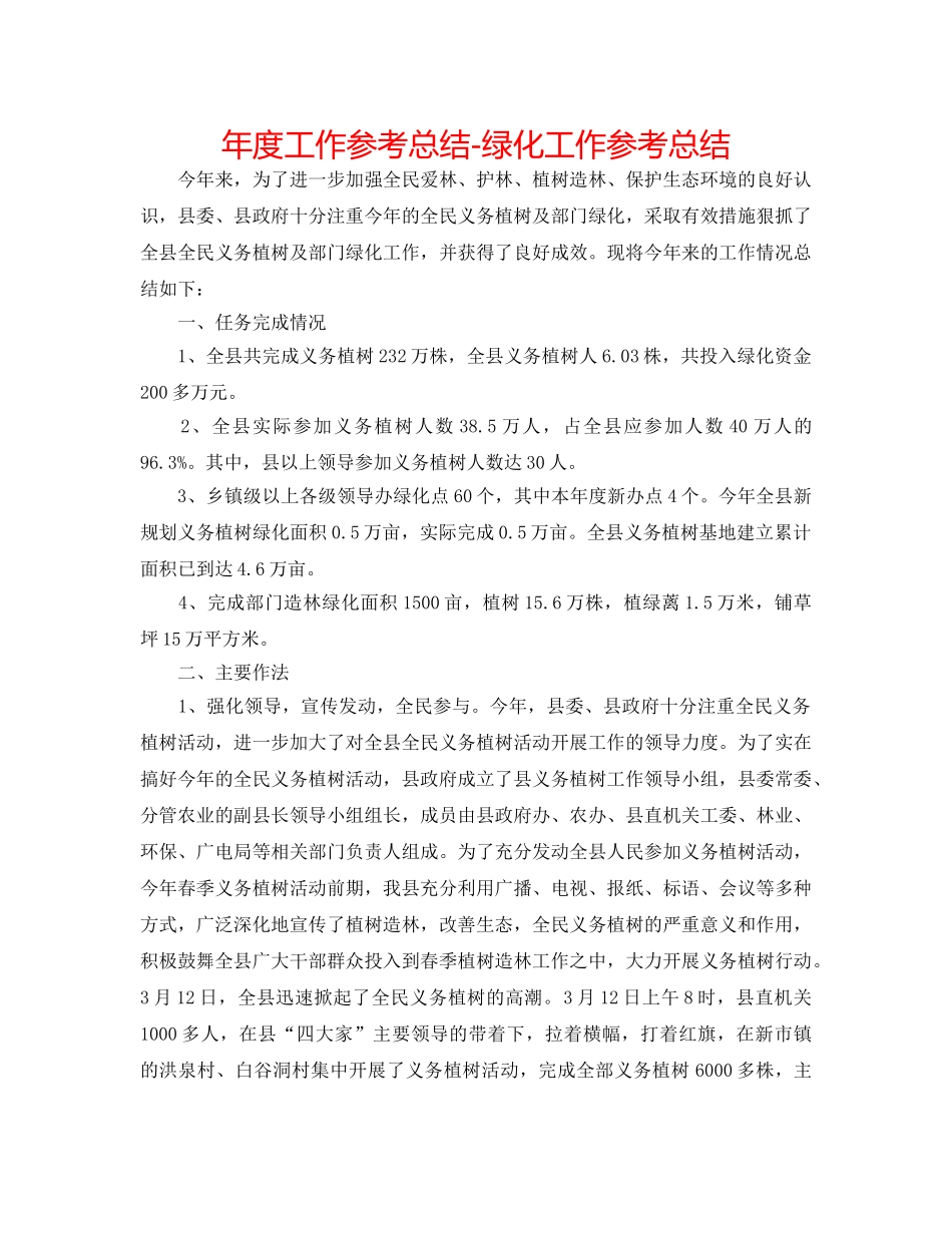 年度工作参考总结-绿化工作参考总结 _第1页