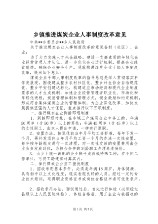 乡镇推进煤炭企业人事制度改革意见