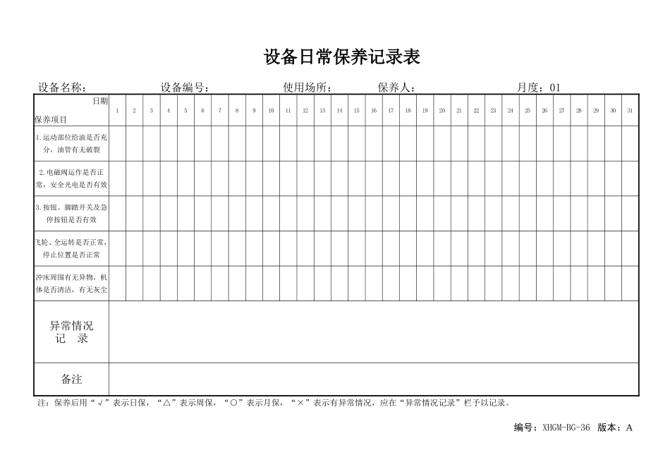 设备日常保养记录表_第1页