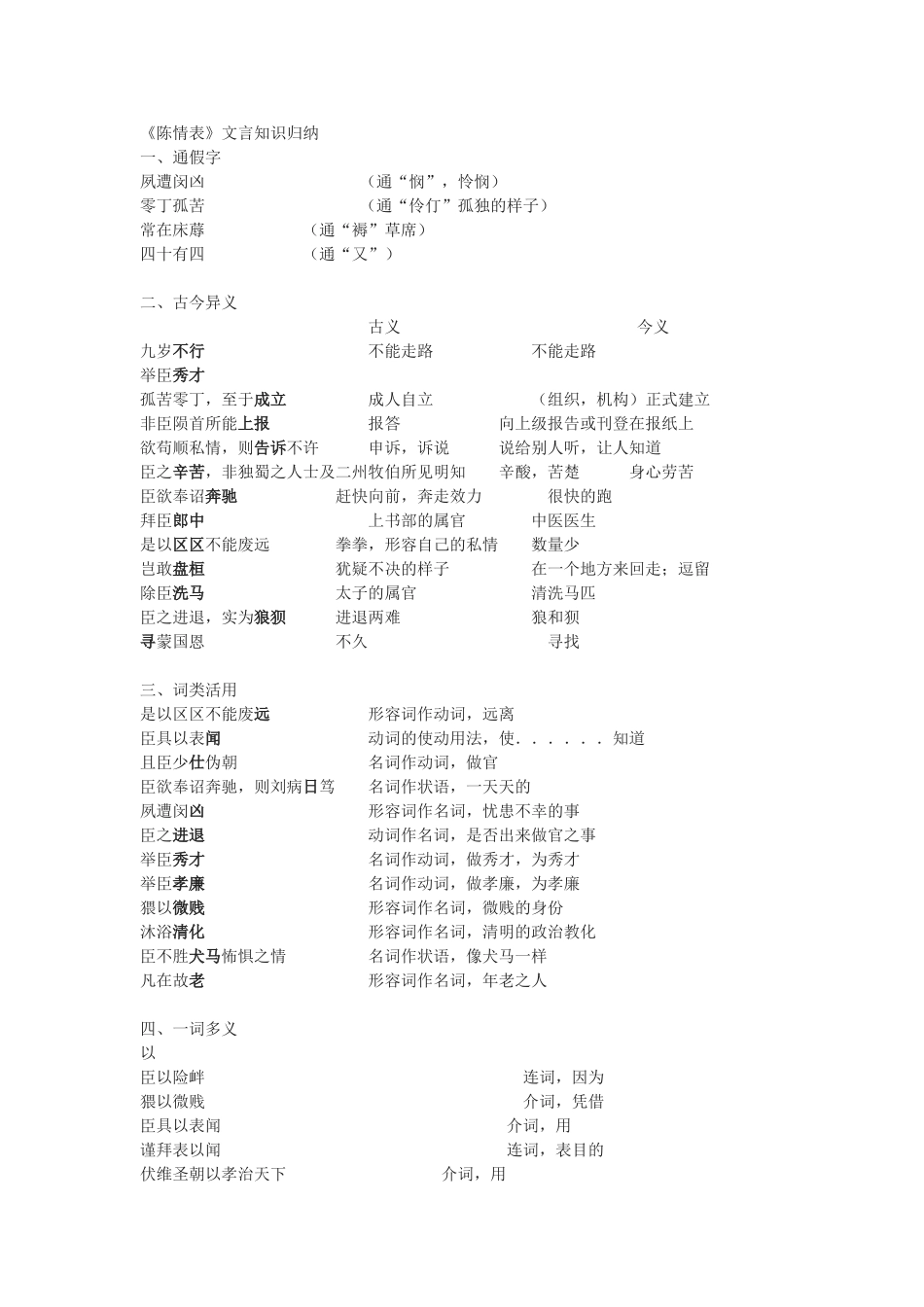 《陈情表》文言知识归纳_第1页