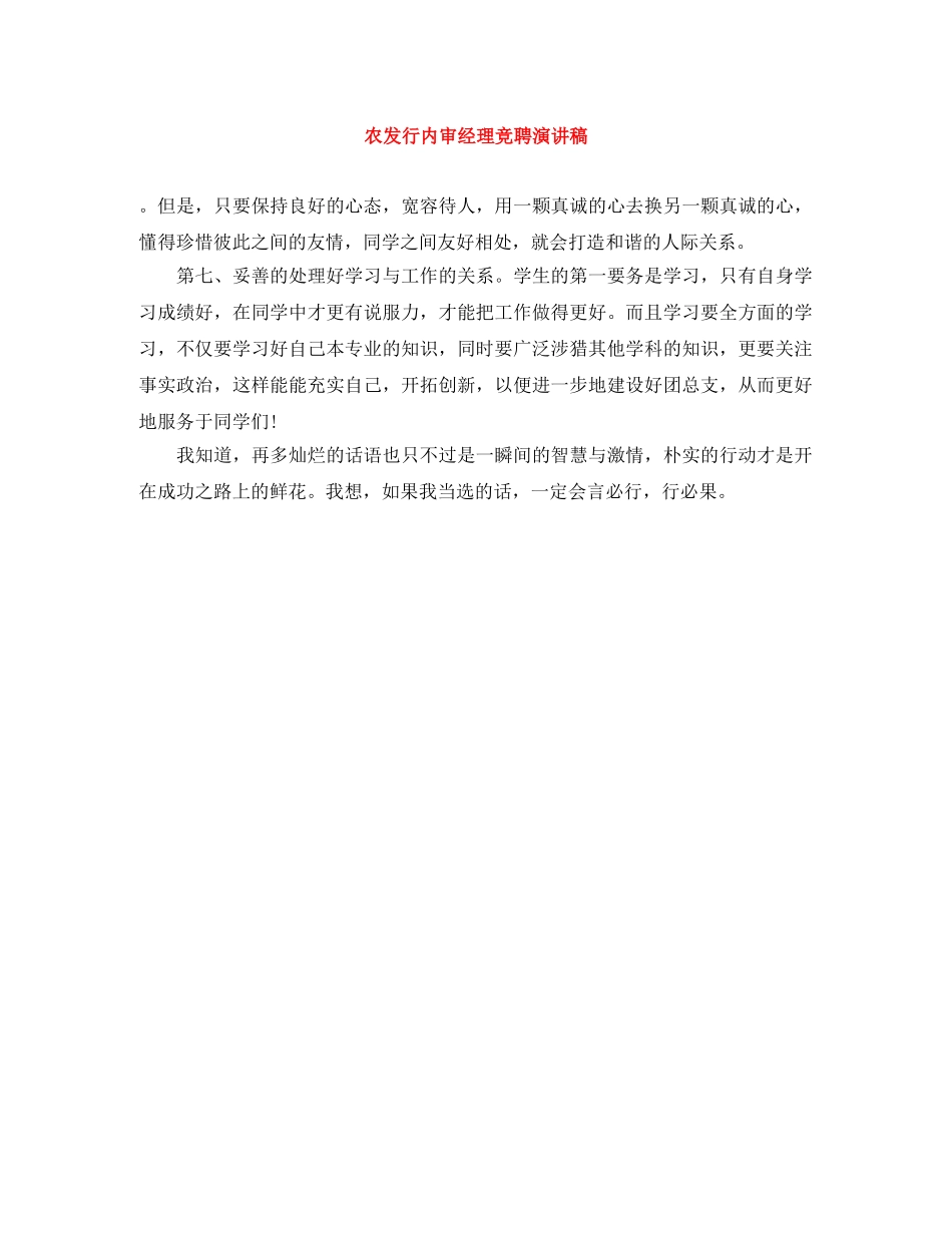 农发行内审经理竞聘演讲稿 _第1页