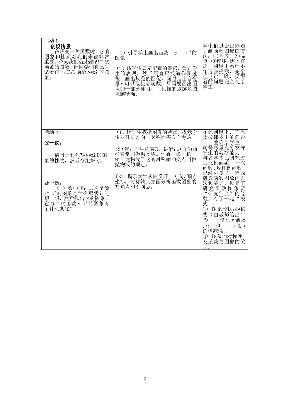 《二次函数y=ax2的图象和性质》教学设计_第2页