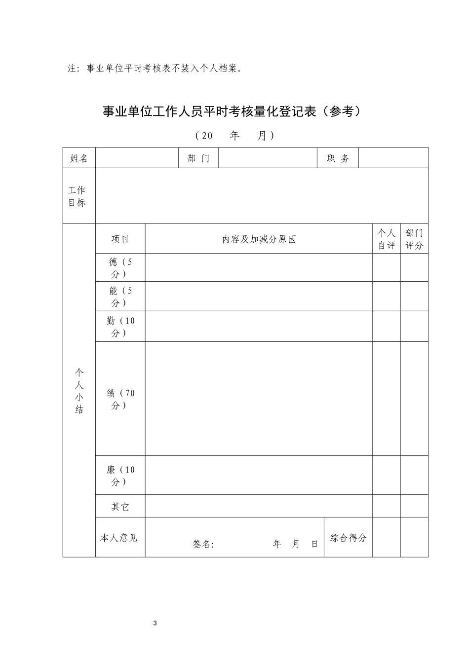 事业单位工作人员日常考核表_第3页