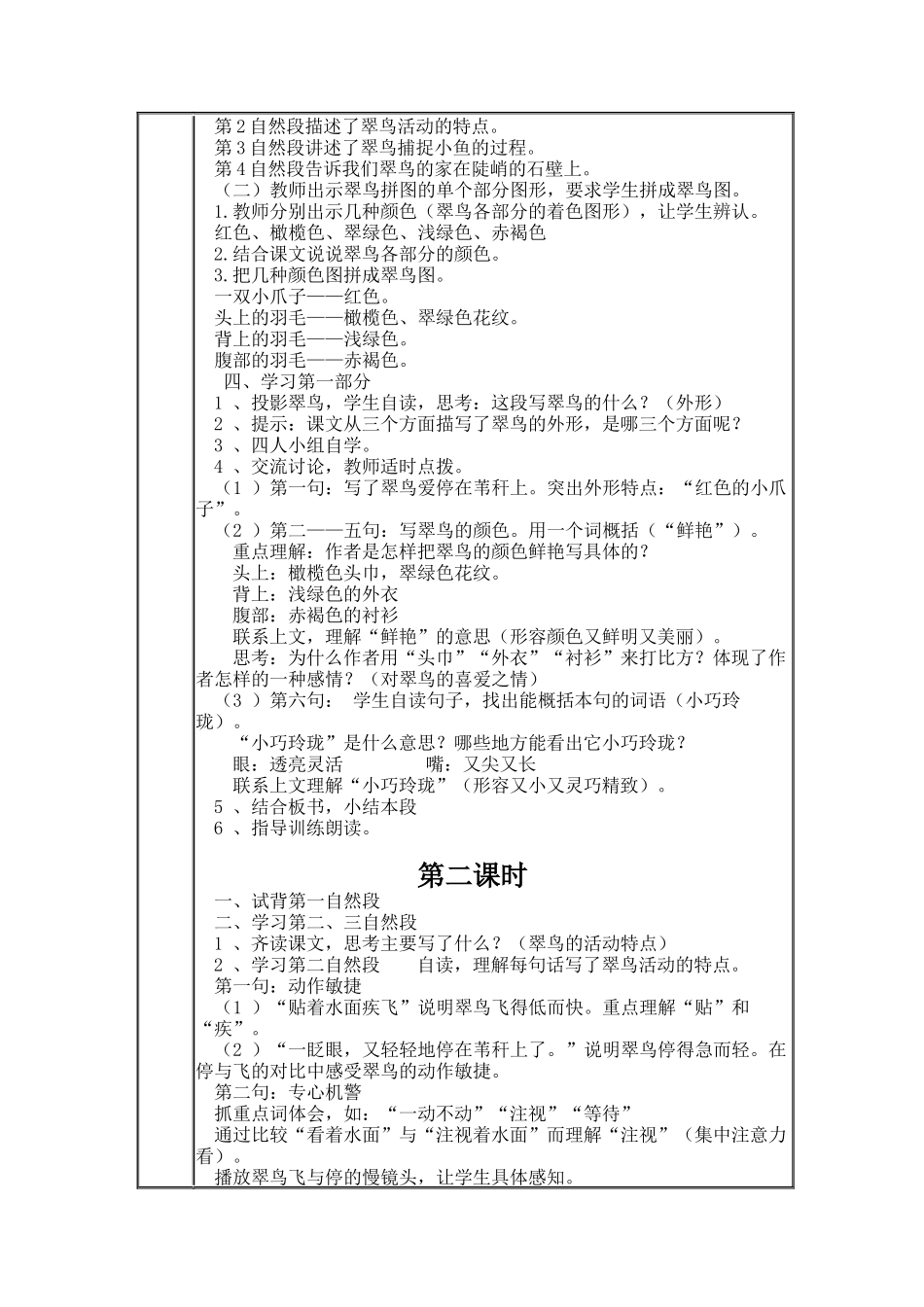 三年级(何彩迎)《翠鸟》集体备课记录表_第2页
