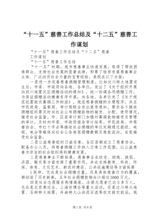 “十一五”慈善工作总结及“十二五”慈善工作谋划