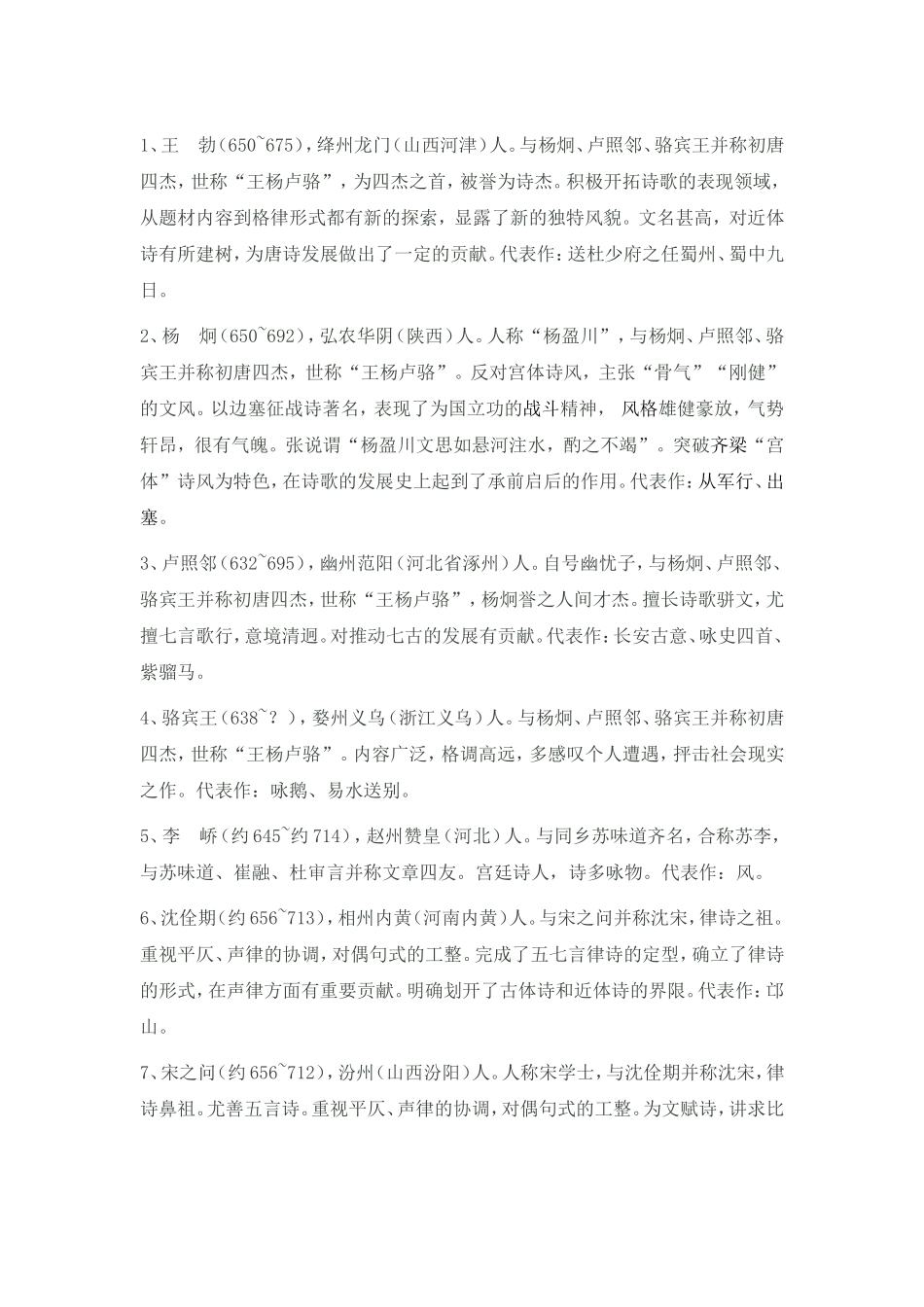 唐代诗人简介及其代表作_第1页