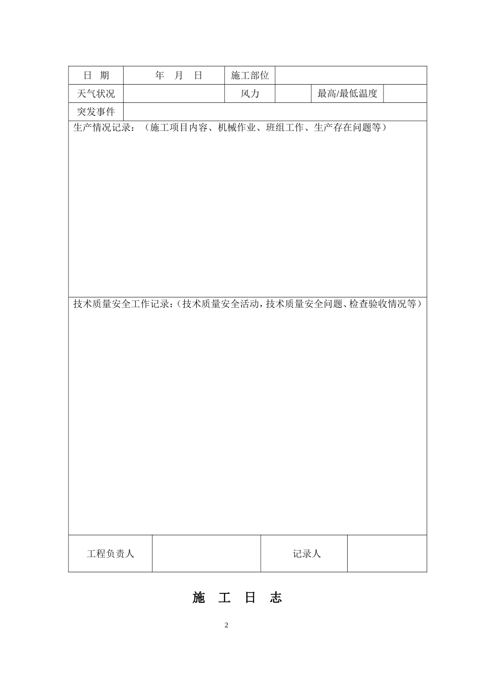 施工日志空白表格_第2页