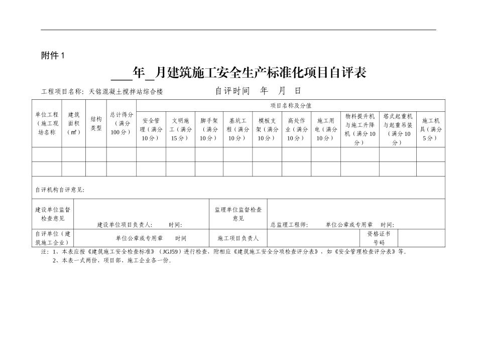 施工安全生产标准化项目自评表_第1页