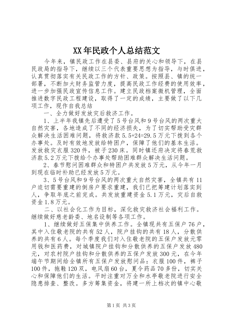XX年民政个人总结范文_第1页