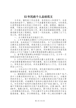XX年民政个人总结范文