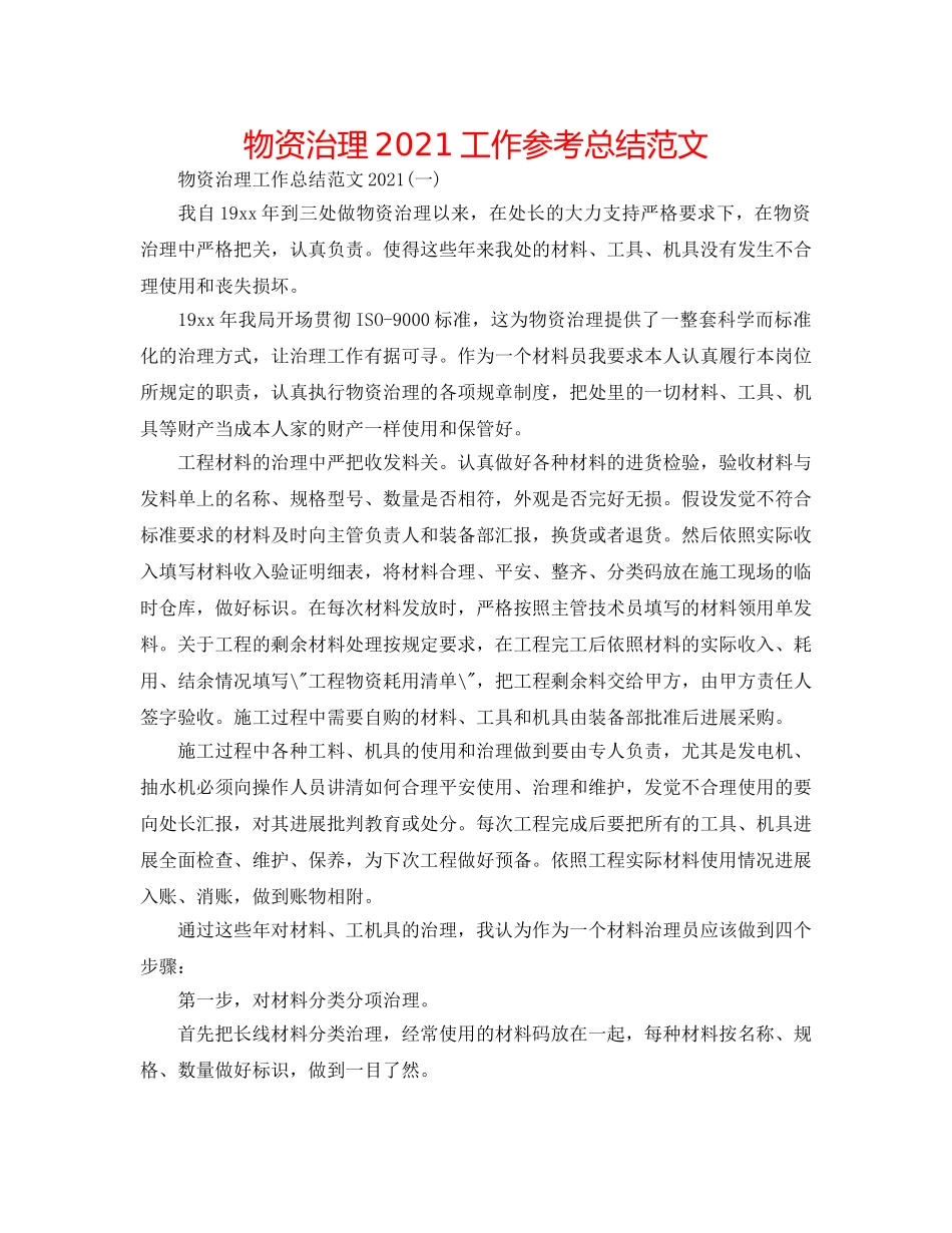 物资管理2024工作参考总结范文 _第1页