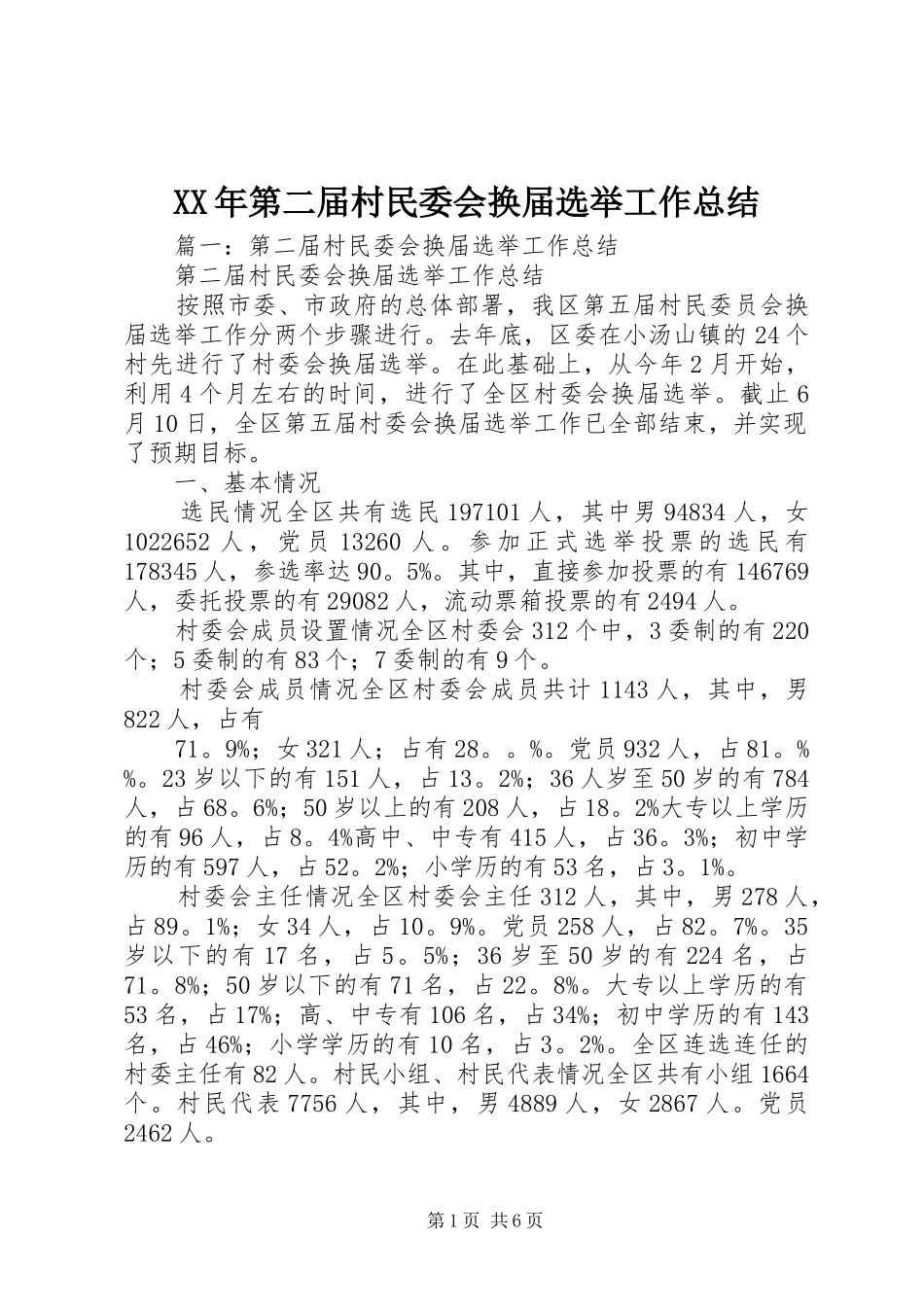 XX年第二届村民委会换届选举工作总结_第1页