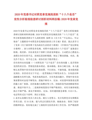 节日讲话-2024年党委书记对照党章党规找差距“十八个是否”党性分析检视检查研讨剖析材料两份稿-2024年党章党规 