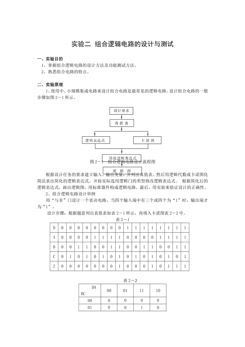 实验二-组合逻辑电路的设计与测试_第1页