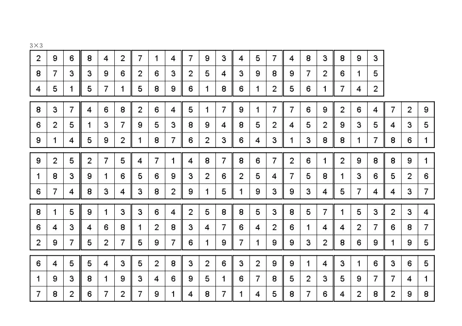 舒尔特表格--3乘3至10乘10可直接打印_第1页
