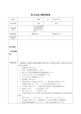 实习生实习期考核表